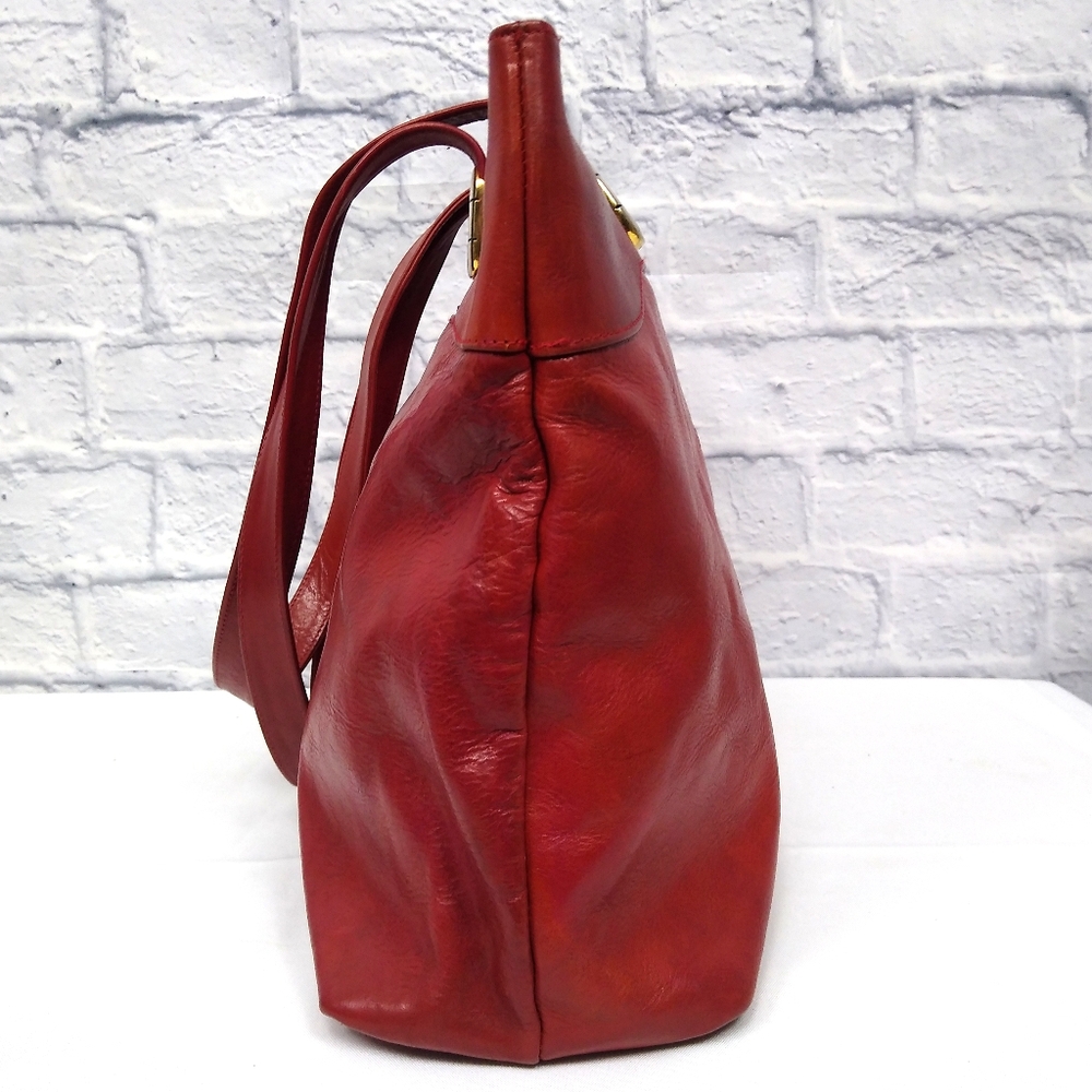 Vintage Marino Orlandi Italian Red Leather Embossed Floral Shoulder Bag - Picture 4 of 14